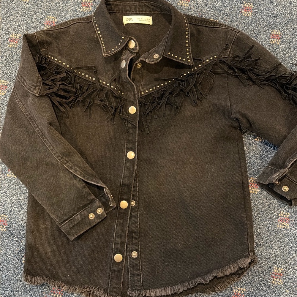 Zara kids black denim Jean jacket size 8